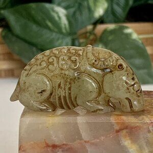 VTG Chinese Jade Pixiu Figurine Carved Mythical Animal Figure Statue 2.1" READ**
